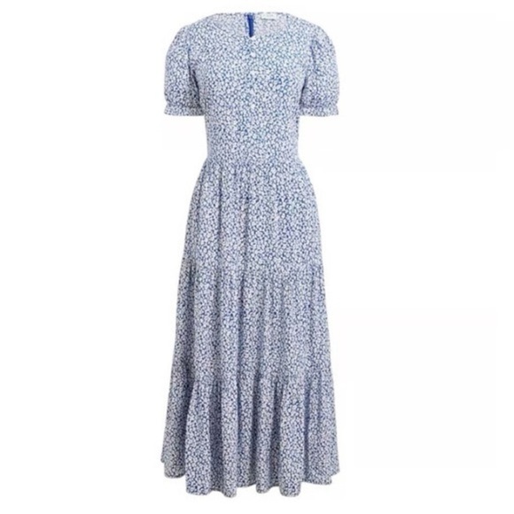 J. Crew Dresses & Skirts - J.CREW MIDI DRESS FLORAL TIERED Reimagined Cottagecore Navy White XS